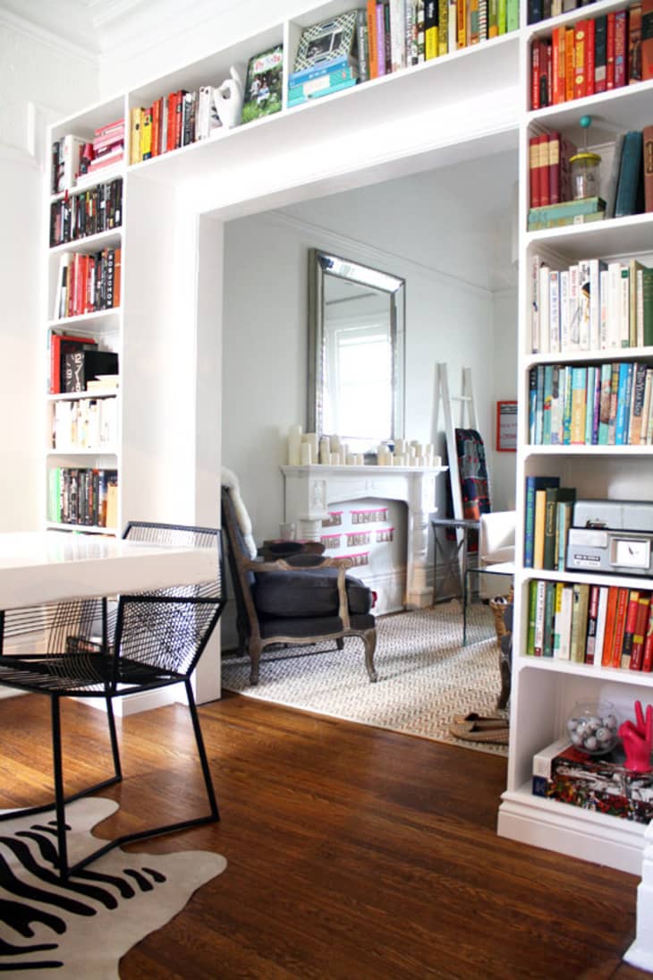 Bookshelf over store doorway